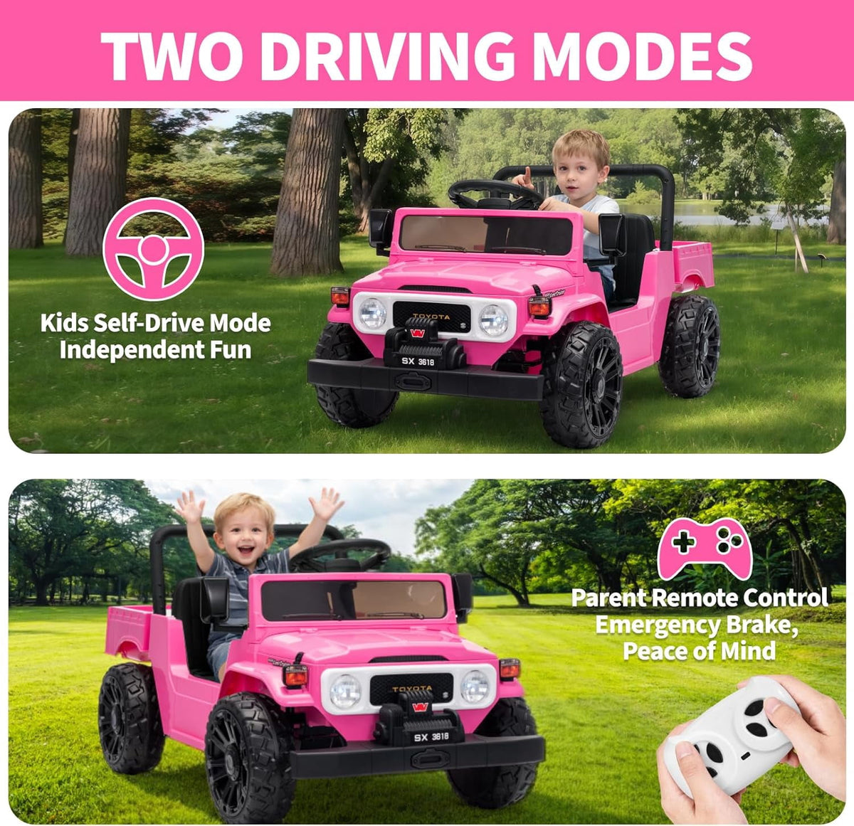 12V Licensed Toyota Ride-On Pickup Truck, Electric Ride-On Car with Remote Control, Lift-Up Dump Bed, Suspension, Bluetooth, Music, 3.73 MPH