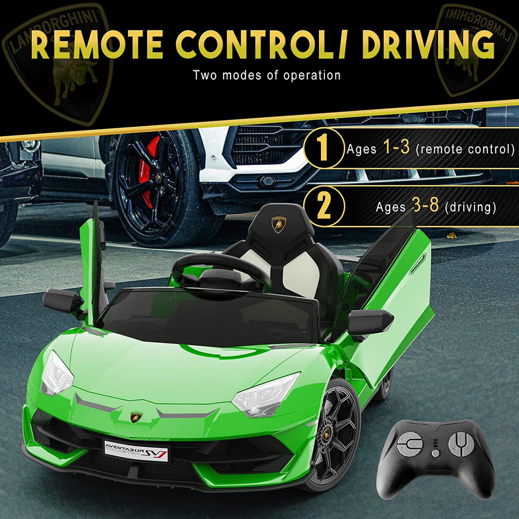 12V Licensed Sports Car Ride On Vehicle with Remote Control, Electric Ride On Car with Bluetooth, Hydraulic Swing Doors, LED Lights, Dual 25W Motors, USB/AUX/TF Audio