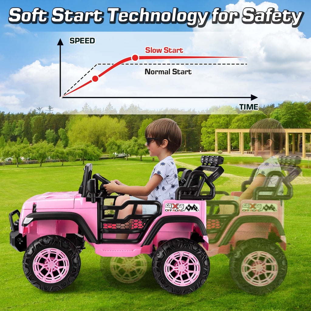Funcid 24 Volt Ride on Toys, 2-Seater Electric Car, 400W Ride on Cars with Remote Control, Ride on Truck W/ Bluetooth, Music, Power Display, High/Low Speed, Light Control, Suspension, Pink