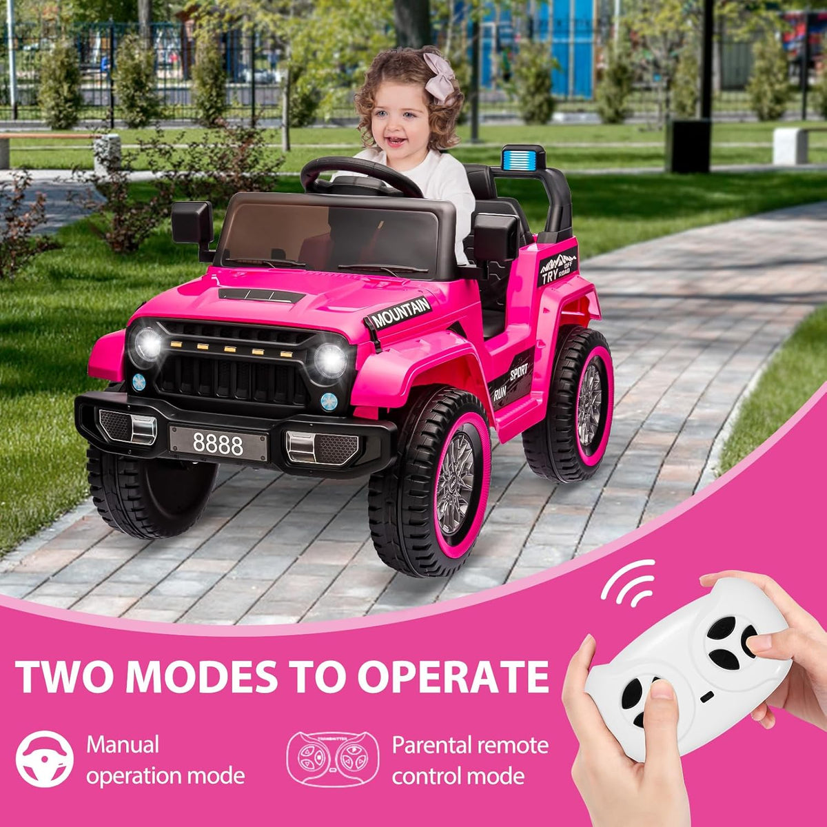 12V Ride-On Electric Car with Parent Remote Control, Dual 35W Motors, 3 Speeds, Spring Suspension, LED Lights, Music, Horn, 66 lbs