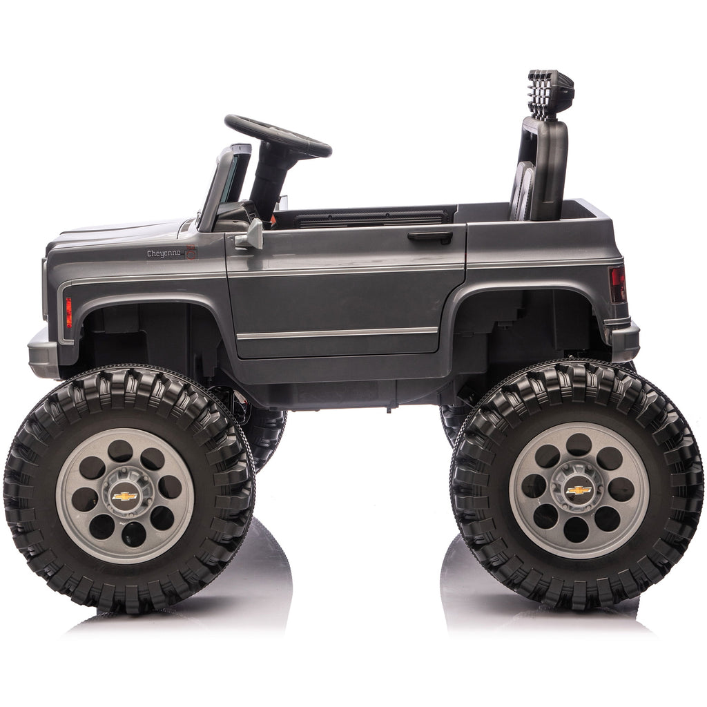 Sunnyfree 4WD Chevrolet Cheyenne 24 Volt Ride on Toys, 2 Seater Power Truck Wheels with Remote, Bluetooth, USB, LED Lights, Blue