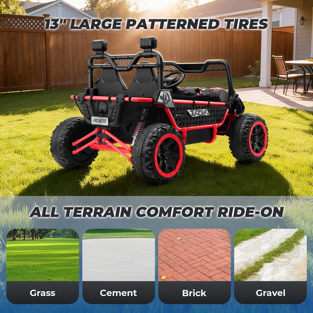 Farmdex 24V Ride on Car Truck, 2 Seater Electric UTV w/Remote Control, 21.5" Spacious Seat Ride on Toy for Kids Aged 3-10, Music, Storage, LED Light, Blue