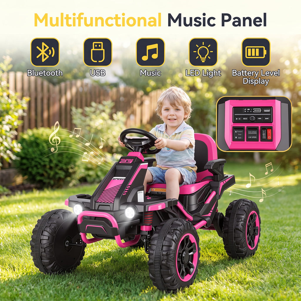 Funcid 36V Ride on Car for Kids, 4 Wheeler Electric Car with 600W Motors, Ride on Toy for Big Kids, Electric ATV with Spring Suspension, Bluetooth, Music, LED Lights, Pink