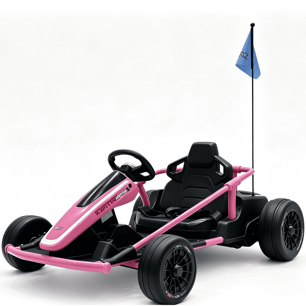 Sunnyfree 24 Volt Ride on Toys for Kids, 14Ah Electric Go Kart with Remote Control, 5–10 MPH, Drift Function, 2×200W Motors, Bluetooth Music, LED Lights, Seat Belt, Pink