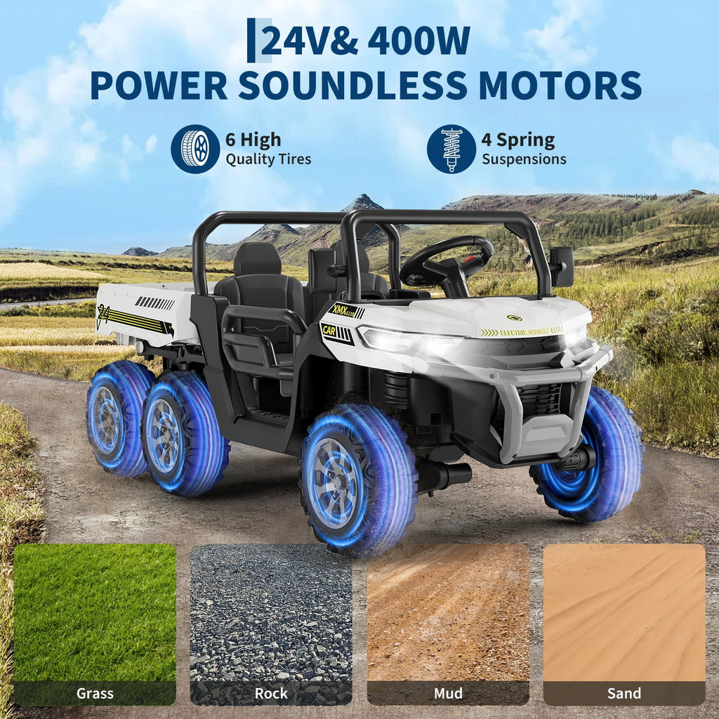 24V 2-Seater 6-Wheel Electric Dump Truck Ride-On for Kids – 4WD UTV Car, Remote Control, Electric Dump Bed, Music, Horn, Industry Standard/CPSIA Certified, Power Ride-On Toy for Boys & Girls