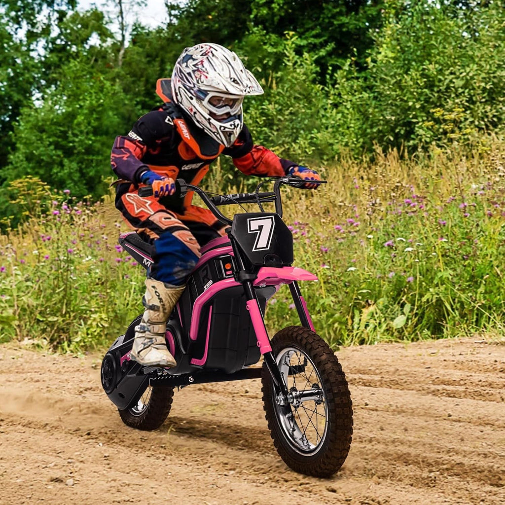 24V Electric Dirt Bike, 3-Speed Off-Road Motorcycle up to 14.29 MPH, Dual Suspension, Hydraulic Front Fork, Steel Frame, 135 lbs Capacity