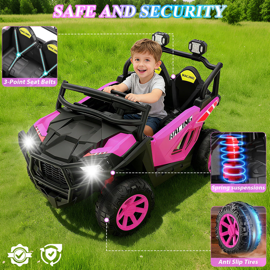Funcid 24 Volt Ride on Cars, 2-Seater Ride on Toys with Remote Control, 400W Electric Car, Ride on UTV w/ Bluetooth, MP3, Suspension, Seat Belts, Volume Adjustment, Black