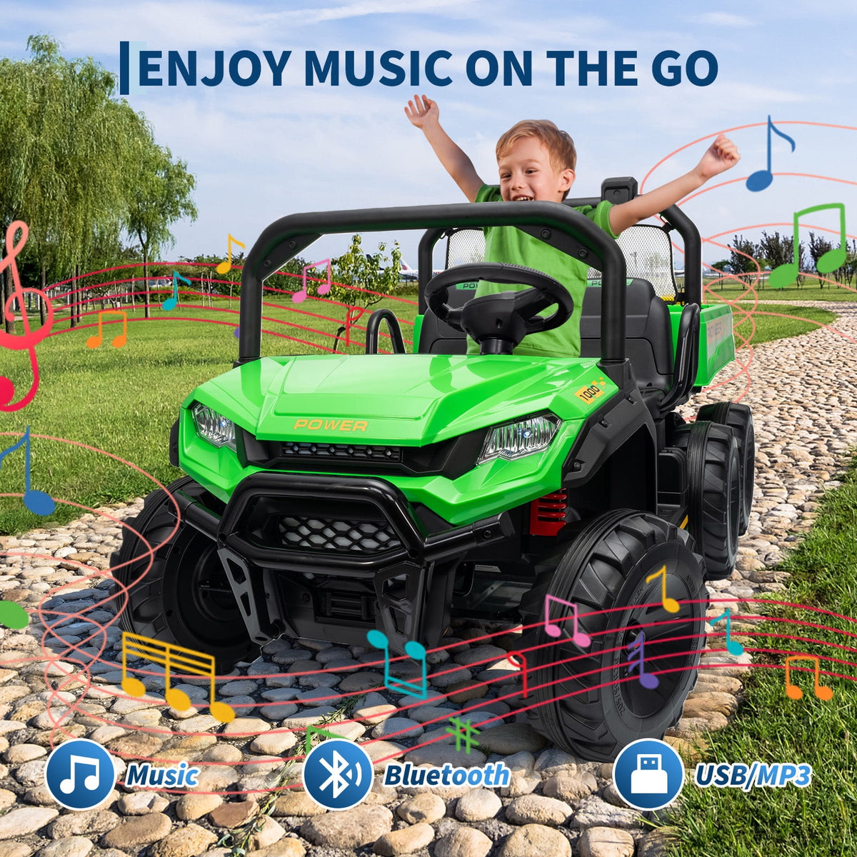 24V 4WD 2-Seater Kids Electric Ride-On Dump Truck – Remote Control, Working Dump Bed, 3 Speed Modes, Music Player, All-Terrain Off-Road Vehicle Toy for Boys & Girls Ages 3-8, Green