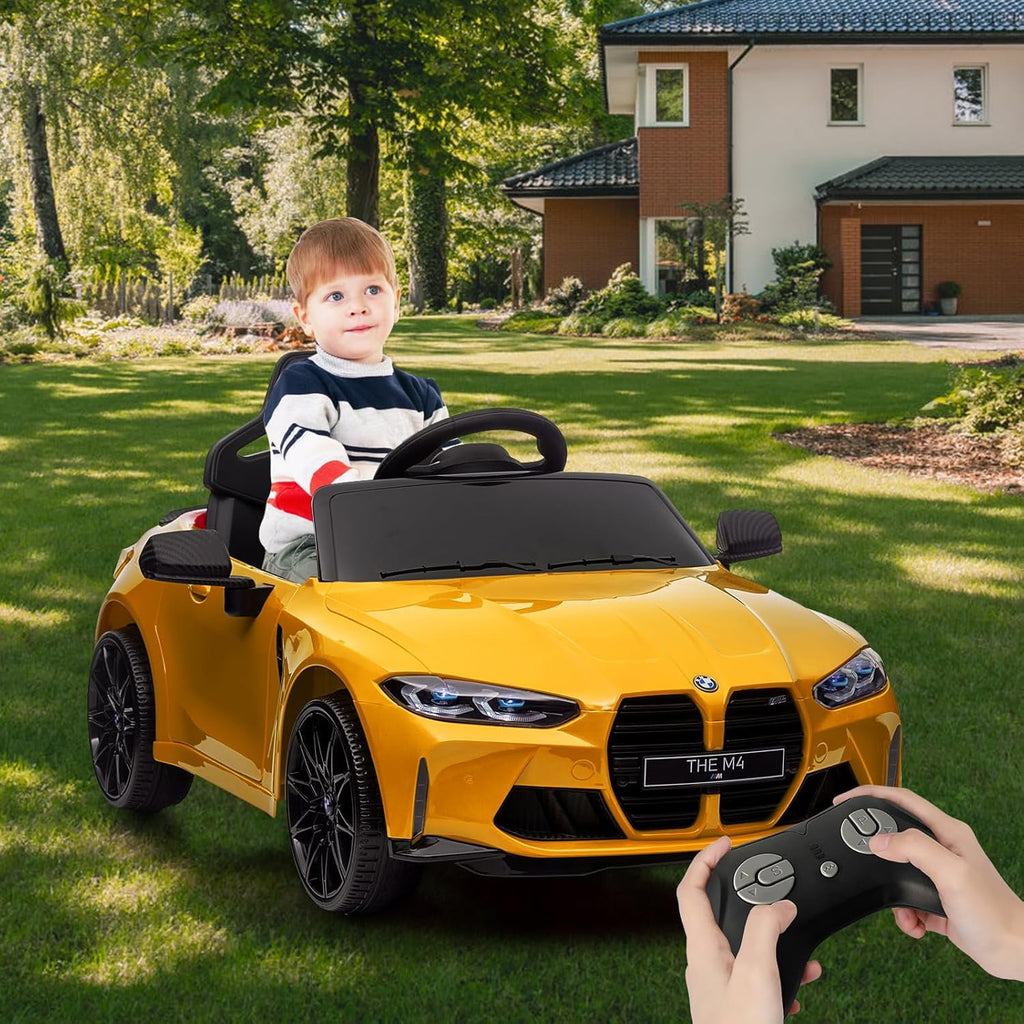 12V Licensed BMW M4 Ride-On Electric Car with Remote Control, 3 Speeds, LED Lights, Music, USB, Adjustable Seat Belt