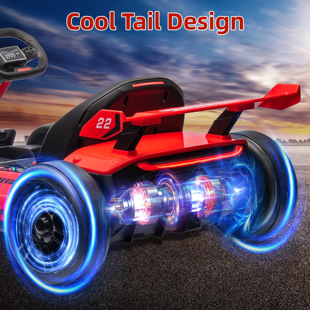 24V Kids Electric Go Kart, 300W Drift Ride-On Car with Dual 150W Motors - Adjustable Seat, 4 Speed Modes, 8.5mph Max, LED Lights, Music & Horn, Safety Belt, Outdoor Racing Toy - Red