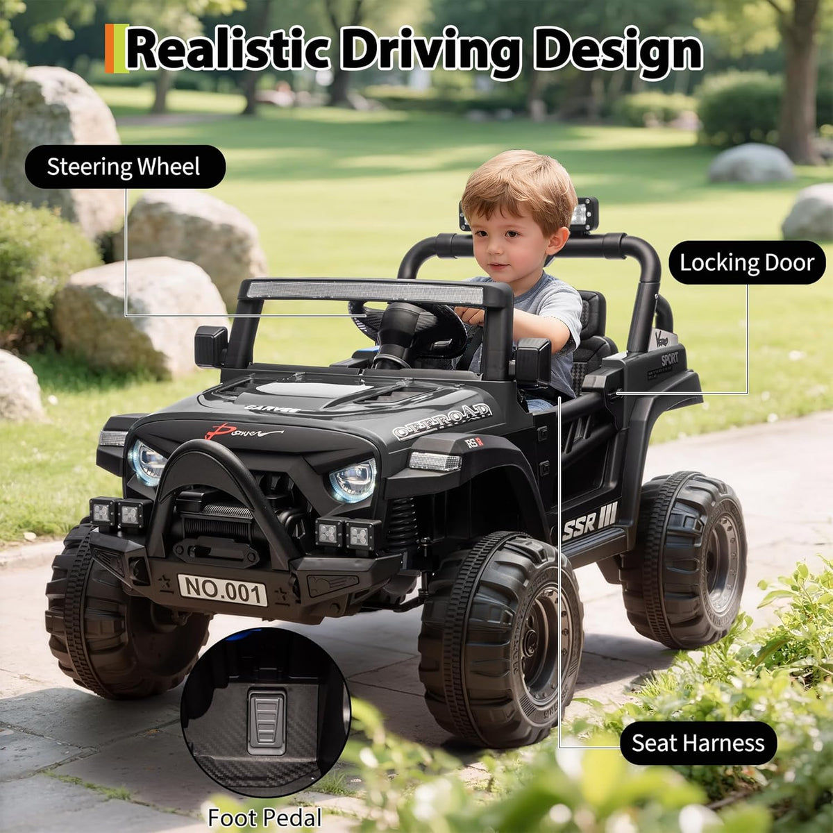 12V Electric Ride-On Truck, 4-Wheel Ride-On Car with Parent Remote Control, Dual 35W Motors, Spring Suspension, 3 Speeds, Bluetooth, LED Lights