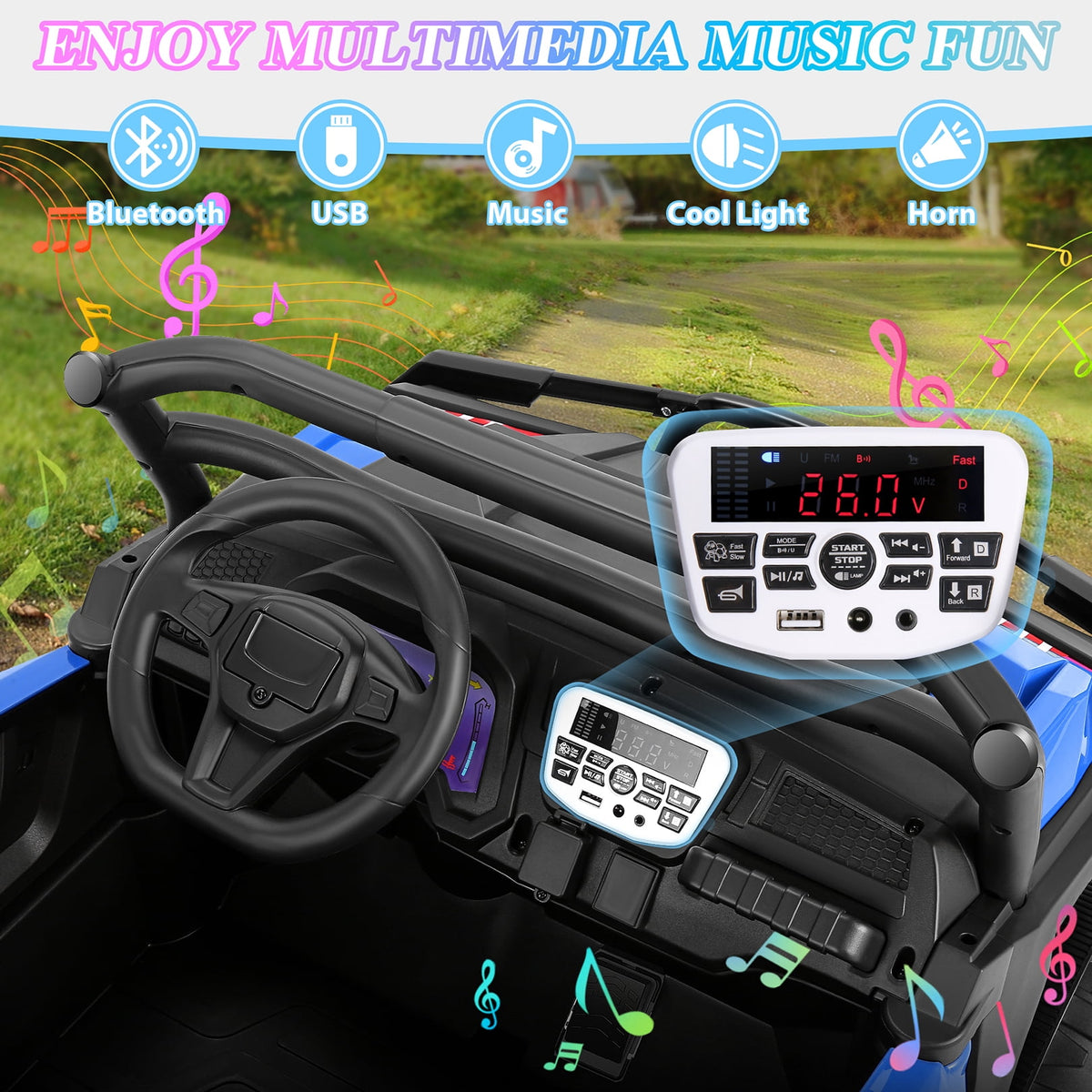 Funcid 24 Volt Ride on Toys, 2-Seater Ride on Cars with Remote Control, 400W Electric Car, Ride on UTV w/ Bluetooth, MP3, Seat Belts, Volume Adjustment, Suspension, Pink