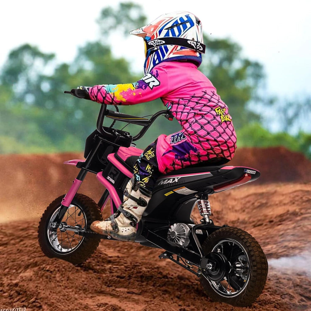 24V Electric Dirt Bike, 3-Speed Off-Road Motorcycle up to 14.29 MPH, Dual Suspension, Hydraulic Front Fork, Steel Frame, 135 lbs Capacity