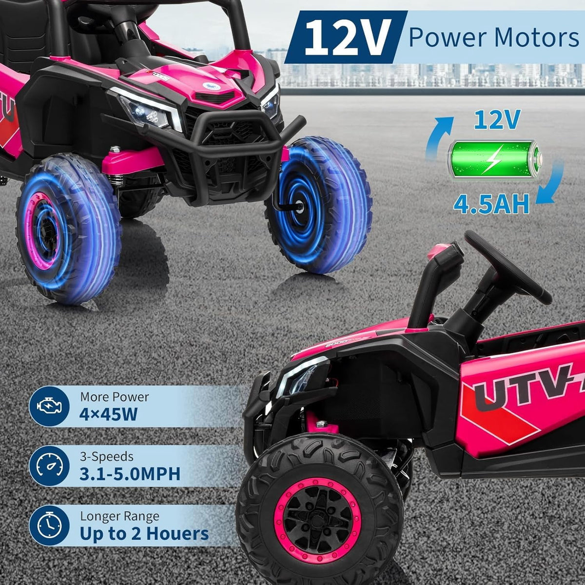 12V 4WD Ride-On Electric Car with Remote Control, 4-Wheel Drive, 4 Spring Suspension, Up to 5 MPH, LED Headlights, Bluetooth