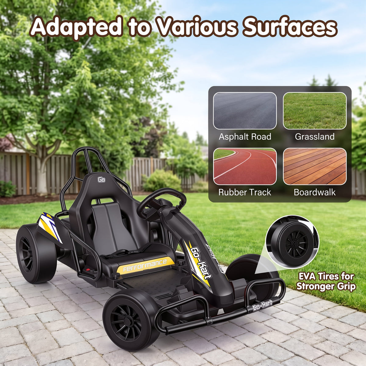 Funcid 24V 10Ah Big Battery Go Kart for Kids Age 6-12, Ride on Toys with 600W Motors, 7.5 MPH Electric Go Kart W/ EVA Wheels, 4-Level Adjustable Seat & 360° Drift Mode, LED Power Display, Red