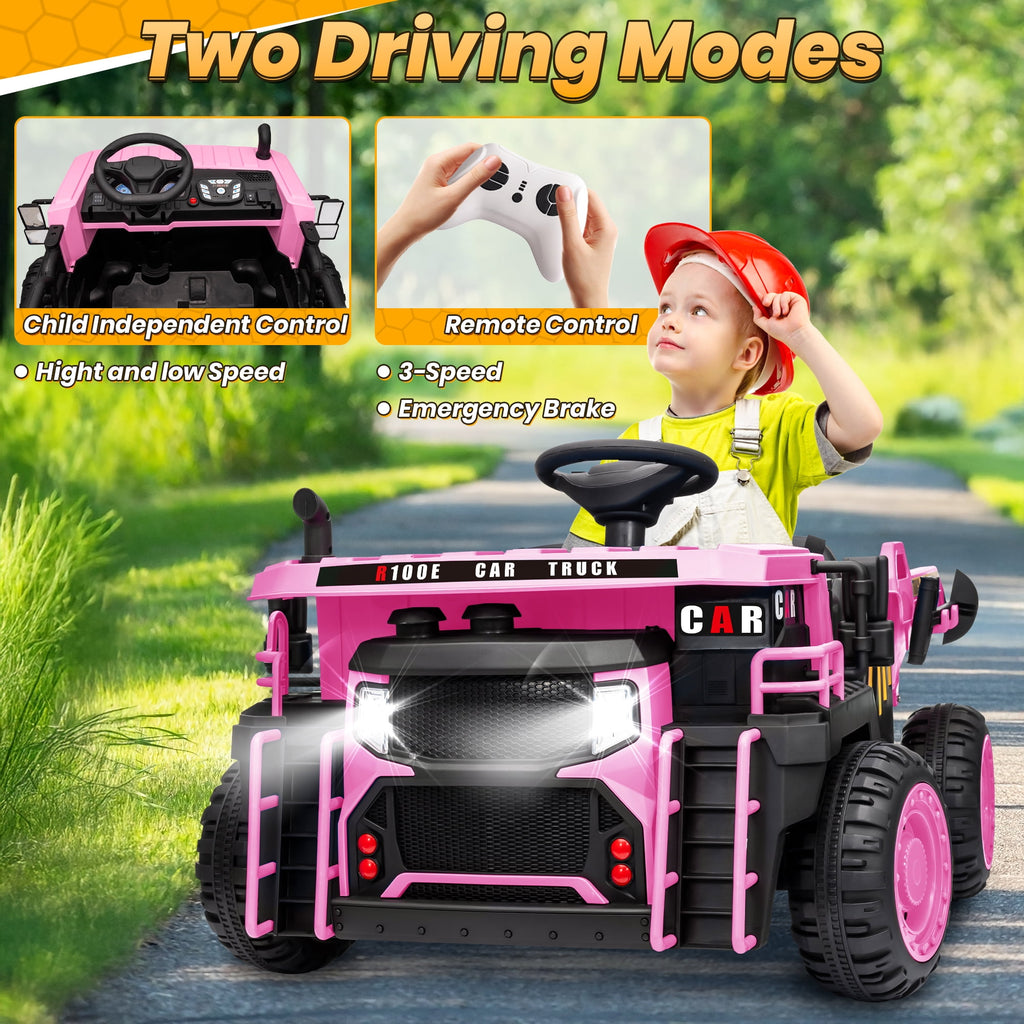 24 Volt Ride on Toys w/ Remote Control, 2*200W Strong Motor, Electric Powered Ride on Dump Truck with Shovel, 3 Speeds, LED Lights, MP3/USB Music, Blue