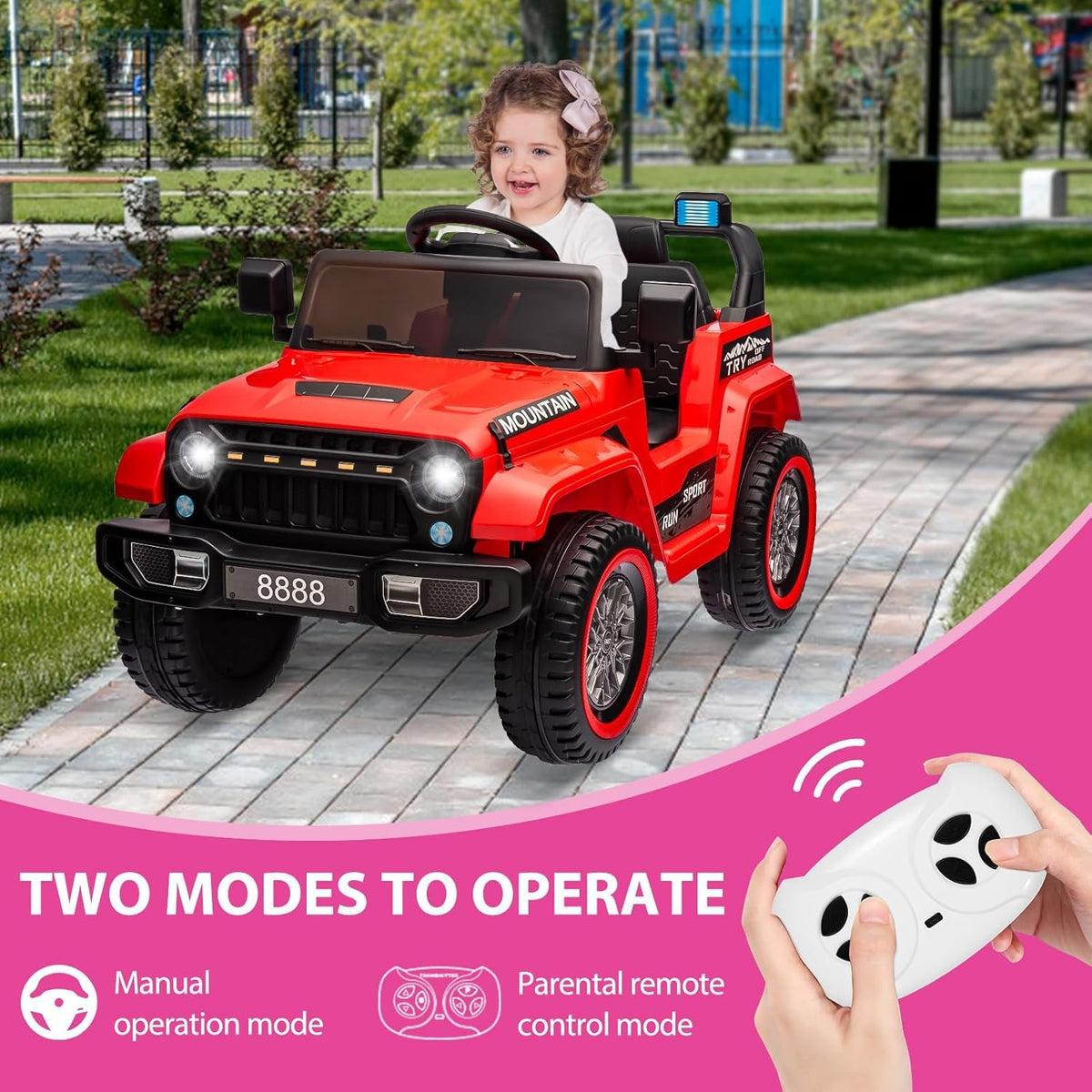 12V Ride-On Electric Car with Parent Remote Control, Dual 35W Motors, 3 Speeds, Spring Suspension, LED Lights, Music, Horn, 66 lbs