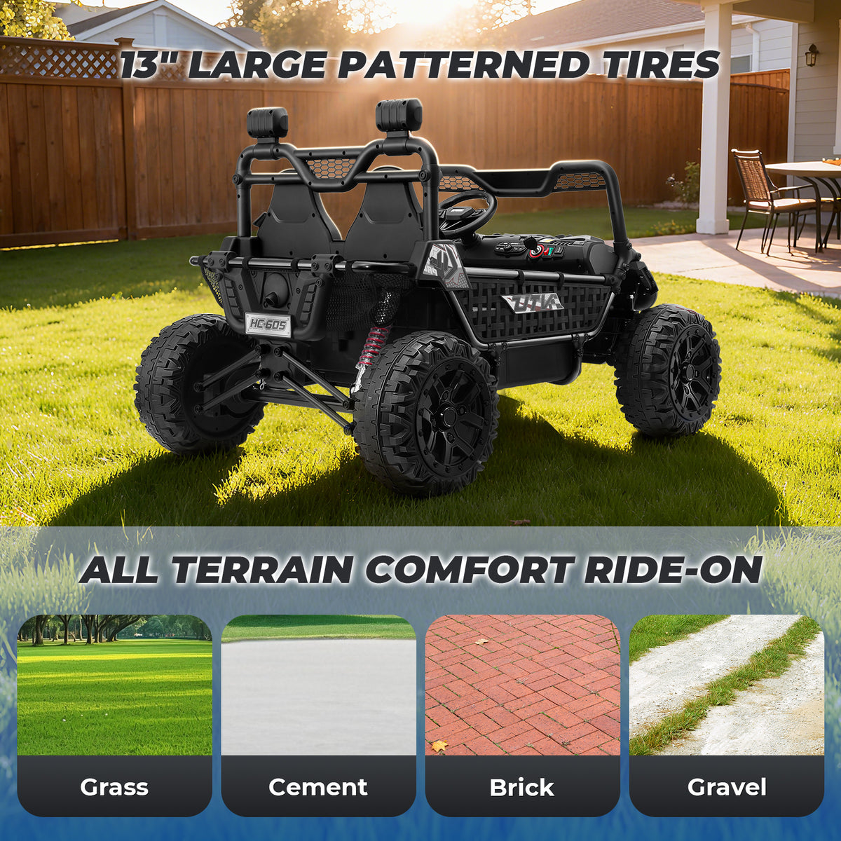 Farmdex 24V Ride on Car Truck, 2 Seater Electric UTV w/Remote Control, 21.5" Spacious Seat Ride on Toy for Kids Aged 3-10, Music, Storage, LED Light, Blue