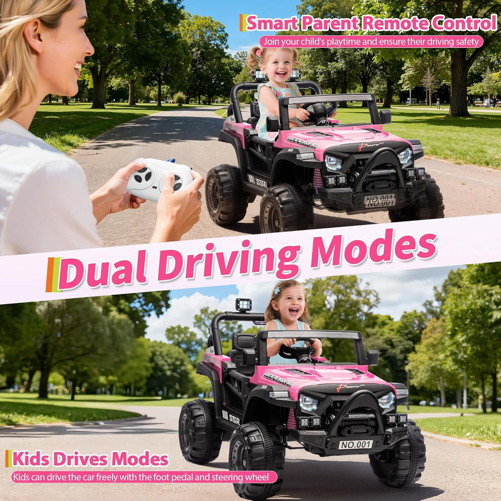 12V Electric Ride-On Truck, 4-Wheel Ride-On Car with Parent Remote Control, Dual 35W Motors, Spring Suspension, 3 Speeds, Bluetooth, LED Lights
