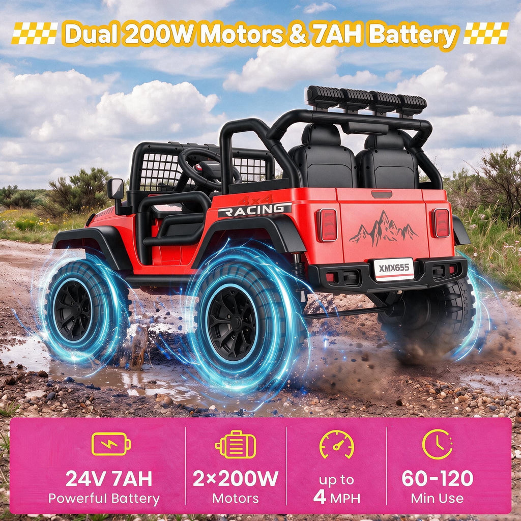 Farmdex 24 Volt 2 Seater Electric Truck Car for Kids, 400W Ride on Cars with Remote Control, Color Led Lights, Bluetooth Music, Spring Suspension,Powered Ride On Toys Gift for Boys & Girls