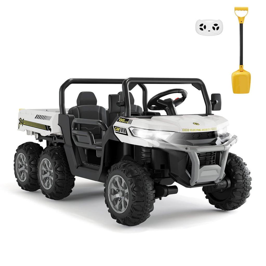 24V 2-Seater 6-Wheel Electric Dump Truck Ride-On for Kids – 4WD UTV Car, Remote Control, Electric Dump Bed, Music, Horn, Industry Standard/CPSIA Certified, Power Ride-On Toy for Boys & Girls