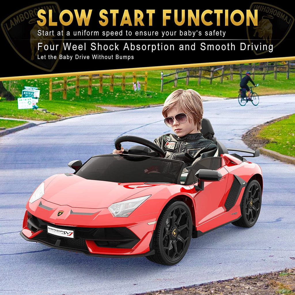 12V Licensed Sports Car Ride On Vehicle with Remote Control, Electric Ride On Car with Bluetooth, Hydraulic Swing Doors, LED Lights, Dual 25W Motors, USB/AUX/TF Audio