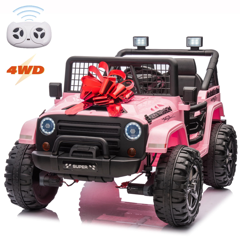 Funride 24 Volt Ride on Toys, 800W Electric Car for Kids with Remote Control, 4WD/2WD Switchable Power Car Wheels, 2-Seater Ride On Truck with Music, Bluetooth, Pink