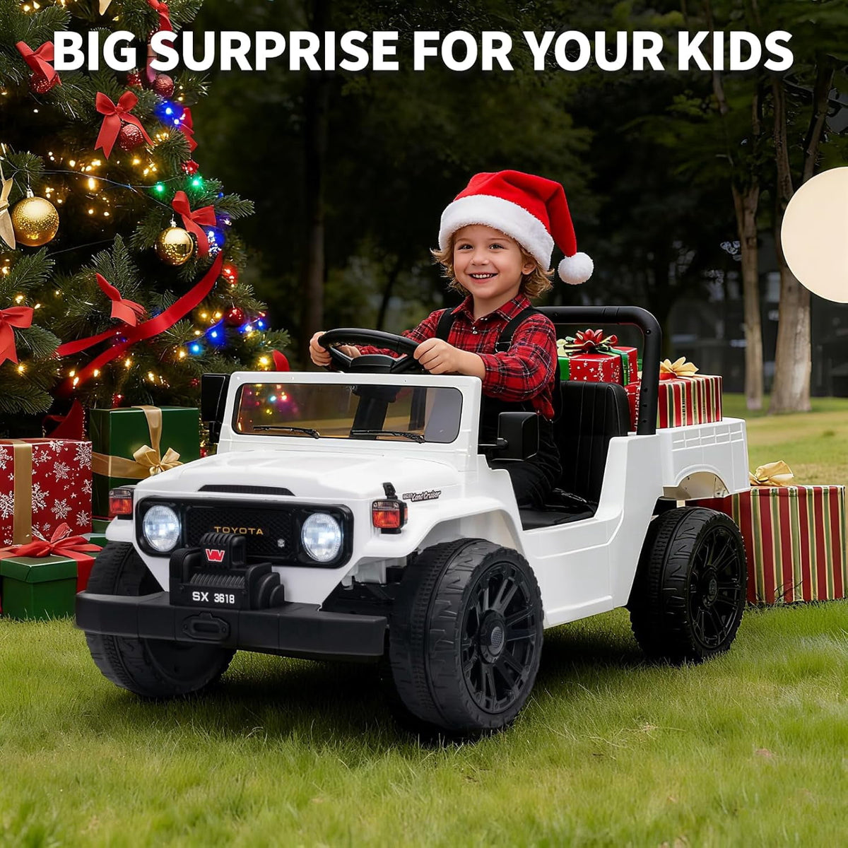 12V Licensed Toyota Ride-On Pickup Truck, Electric Ride-On Car with Remote Control, Lift-Up Dump Bed, Suspension, Bluetooth, Music, 3.73 MPH