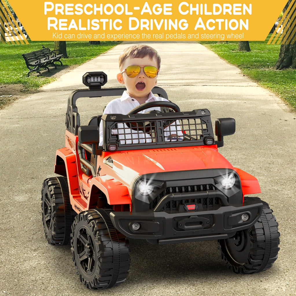 12V Kids Electric Ride-On Truck – Parental Remote Control, Seasonal Suspension, LED Lights, Wireless Connection, 2 Speeds, Standard Test Method Certified, Off-Road Toy Car