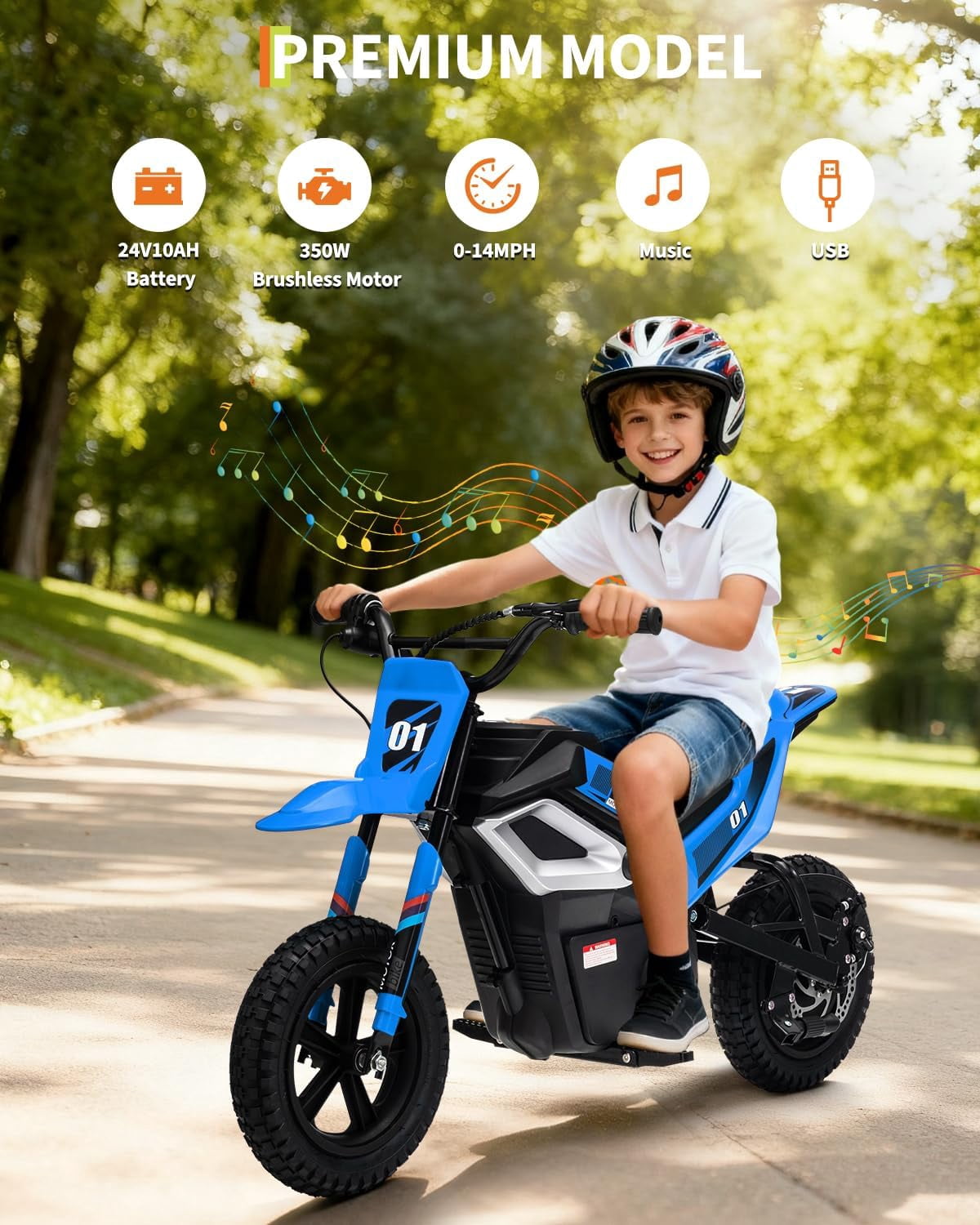 Fectiontool 24V Electric Ride-On Motorcycle, 350W Motor, 24V 7Ah Rechargeable Battery, Battery Powered Ride-On Bike, Energy-Efficient Charger Included,Blue