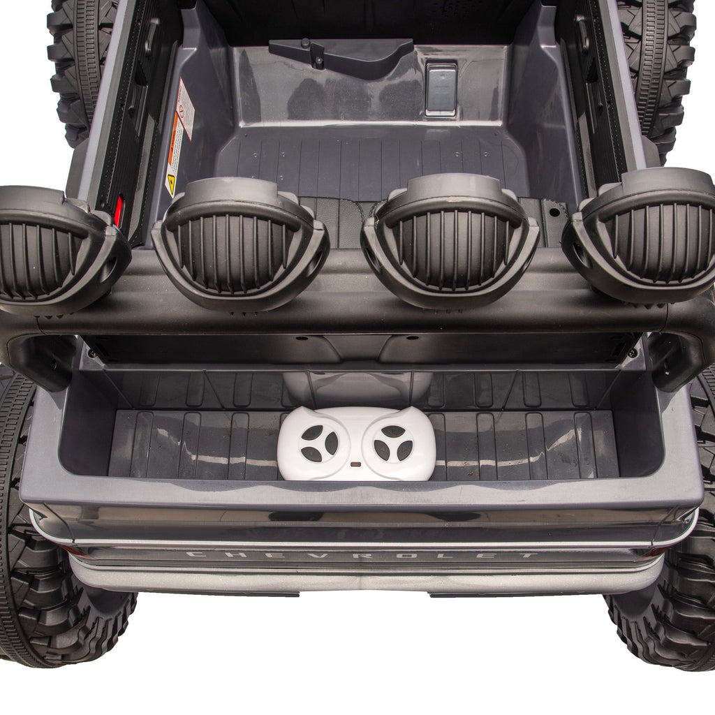 Sunnyfree 4WD Chevrolet Cheyenne 24 Volt Ride on Toys, 2 Seater Power Truck Wheels with Remote, Bluetooth, USB, LED Lights, Blue