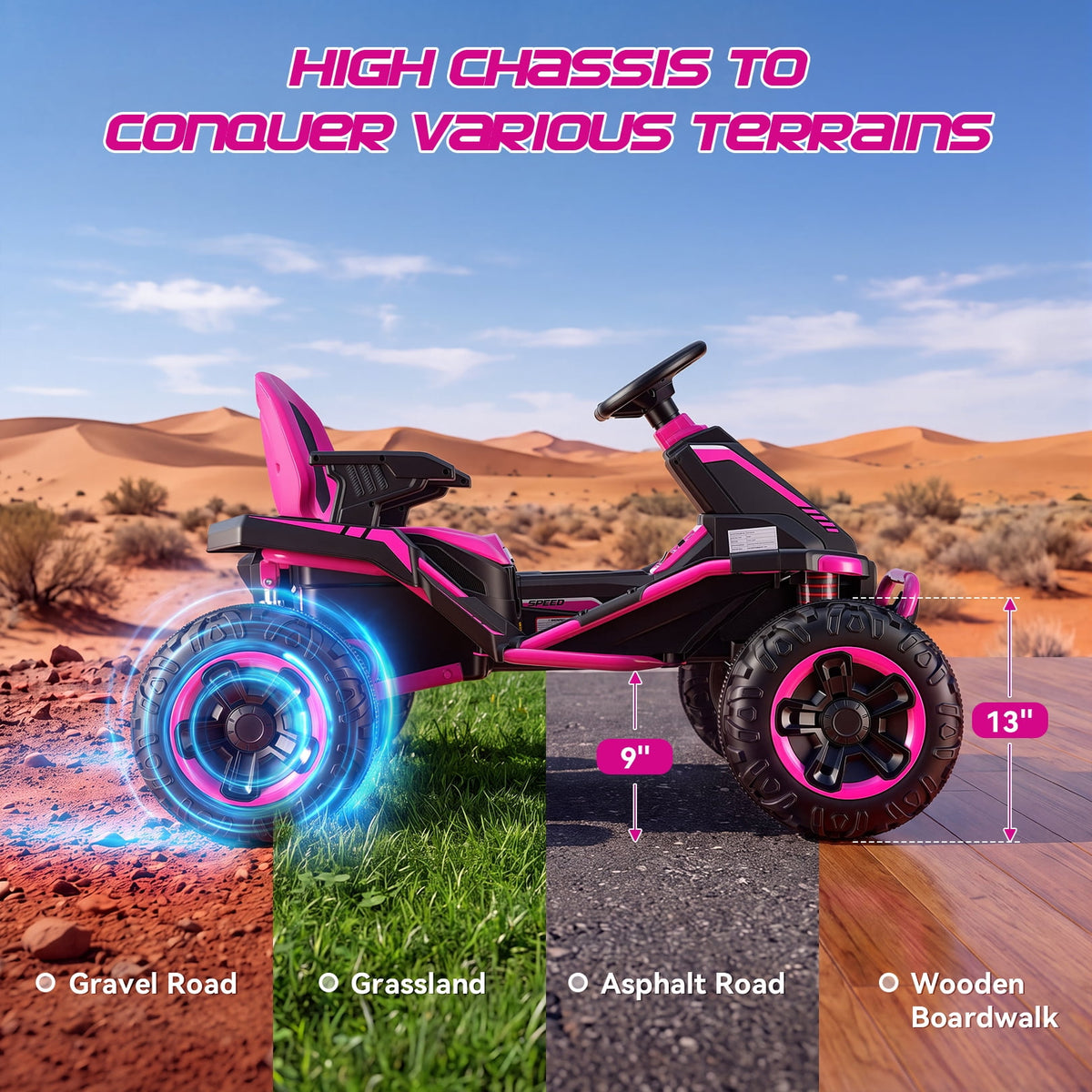 VIBESPARK 36V Ride on Toys for Big Kids Ages 6-12, 600W Ride on Cars up to 5.9 mph, Powerful 4 Wheeler Quad, Ride on ATV W/ Adjustable Seat, Ball-bearing Design, Power Display, Light Control, Blue