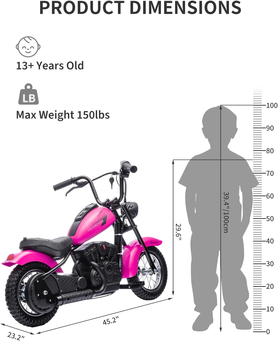 24V Electric Dirt Bike, 300W Chain-Driven Motor, Up to 15 MPH, 2-Speed, 10-Mile Range, 12" Air-Filled Rubber Tires, Leather Seat, Hand Brake, LED Lights, 150 Lbs