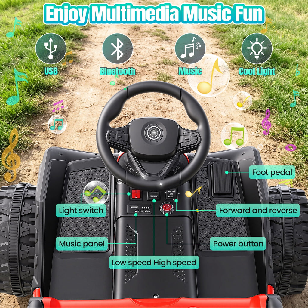 VIBESPARK 24V Ride on Toys with Remote Control, 3 in 1 Ride on Car, Ride on ATV for Kids with Trailer, 6 Wheel Kids Electric Car w/ Bluetooth, MP3, Music, Black
