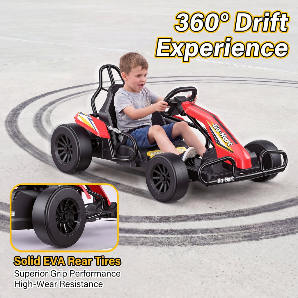 VIBESPARK Drift Go Kart, 24V 10AH Electric Go Kart for Kids Ages 6-14, 360° Drift Mode, Ride On Car with Backrest & Adjustable Seat, 300W Dual Motors, Max Speed 7.5mph/h, Blue