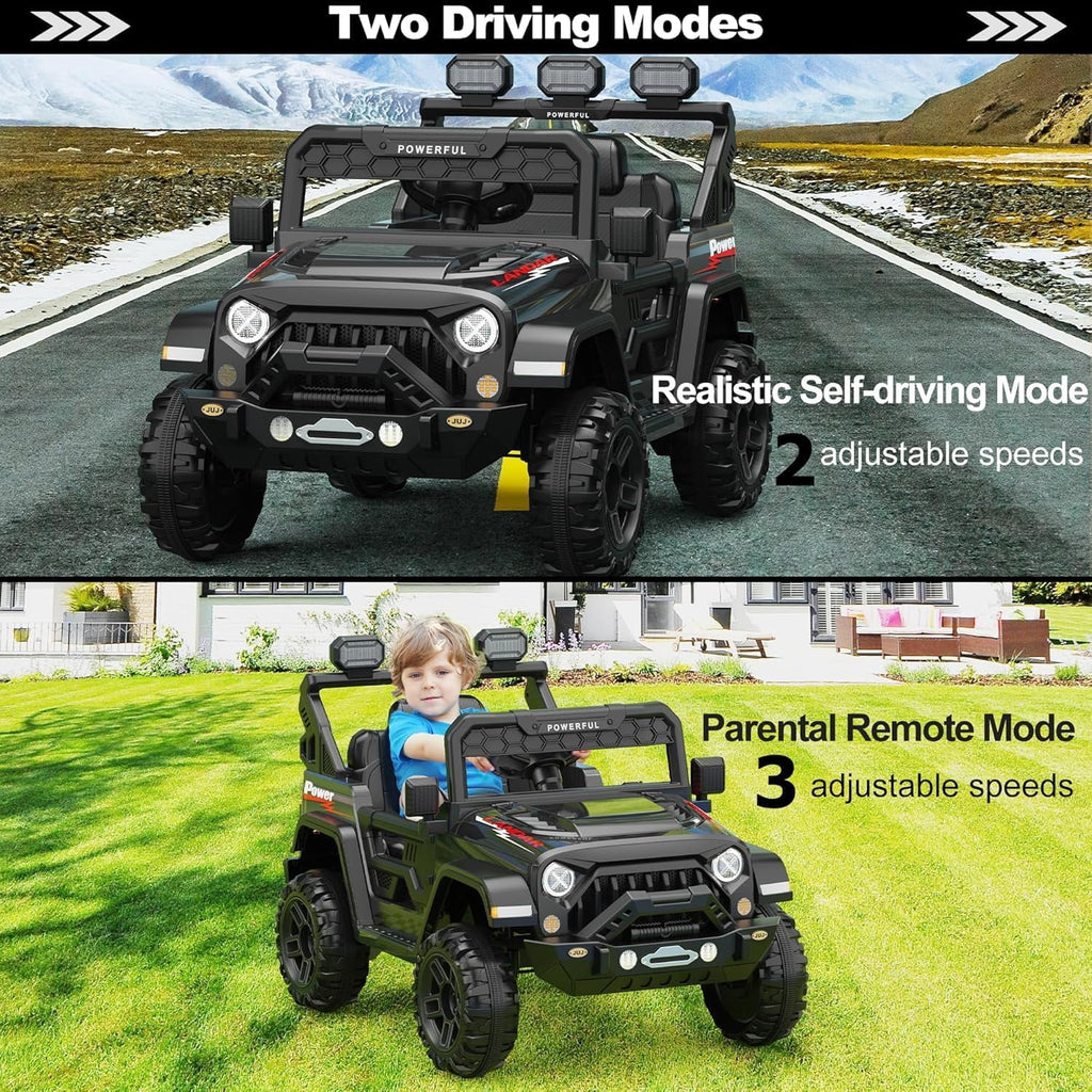 12V Ride-On Truck Car, 7Ah Battery, Parent Remote Control, 3 Speeds Up to 3.7 MPH, Soft Start, LED Lights, Bluetooth, USB, AUX, MP3, 66 Lbs