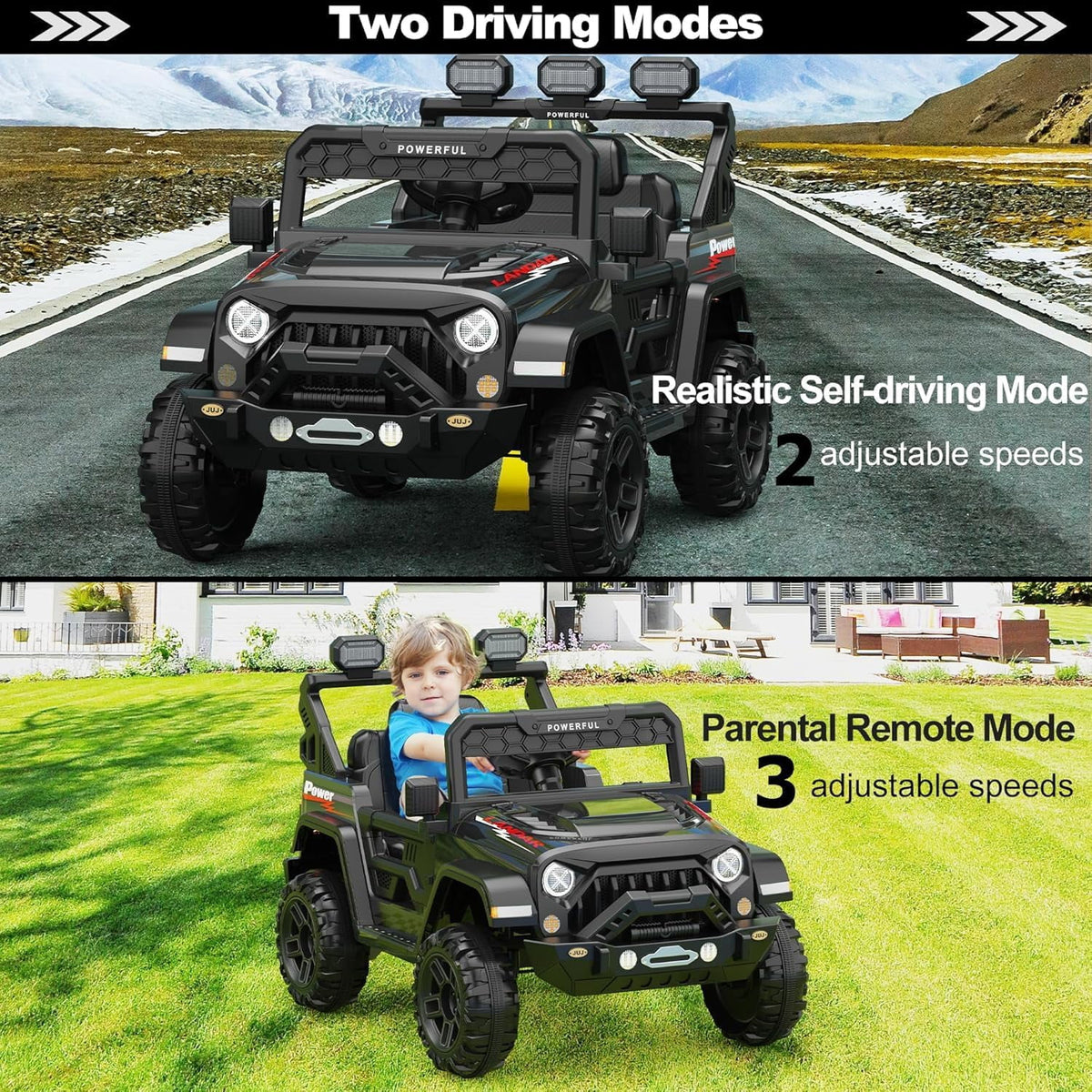 12V Ride-On Truck Car, 7Ah Battery, Parent Remote Control, 3 Speeds Up to 3.7 MPH, Soft Start, LED Lights, Bluetooth, USB, AUX, MP3, 66 Lbs