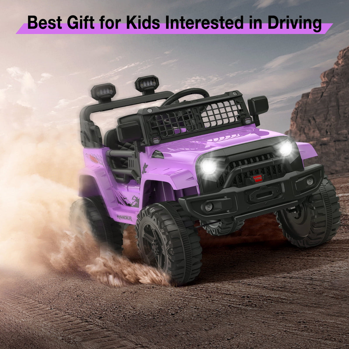12V Kids Electric Ride-On Truck – Parental Remote Control, Seasonal Suspension, LED Lights, Wireless Connection, 2 Speeds, Standard Test Method Certified, Off-Road Toy Car