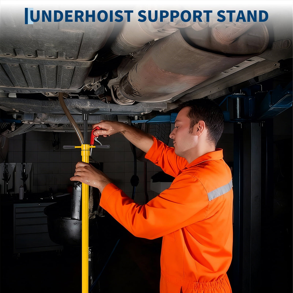 2 Ton Folding Hydraulic Engine Hoist & 3/4 Ton Underhoist Support Stand Set – Heavy Duty Steel Shop Crane, 4-Position Boom, High Reach for Automotive Engine Work, Orange (RAL2004)