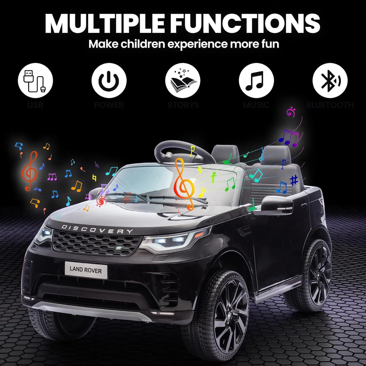 12V Licensed Land Rover 2-Seater Ride On Vehicle with Parent Remote Control, Double Doors, LED Lights, Manual Driving, Rechargeable Battery Powered Electric Ride On Car,Black