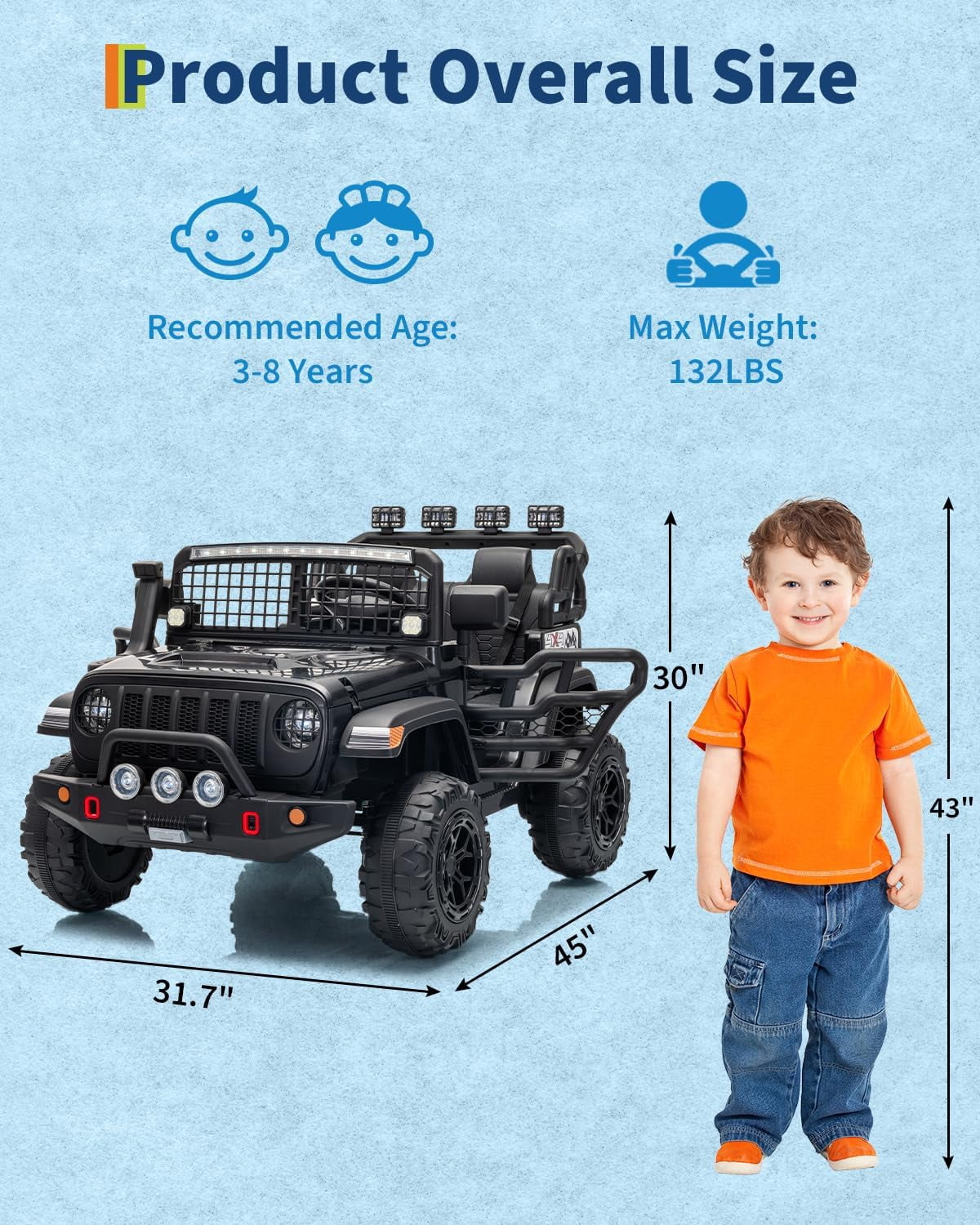 24V 2-Seater Electric Ride-On Car, 2x200W Motors, Parent Remote Control, 4-Wheel Shock Absorbers, 1.8-4 MPH, Bluetooth, LED Lights, 132 Lbs