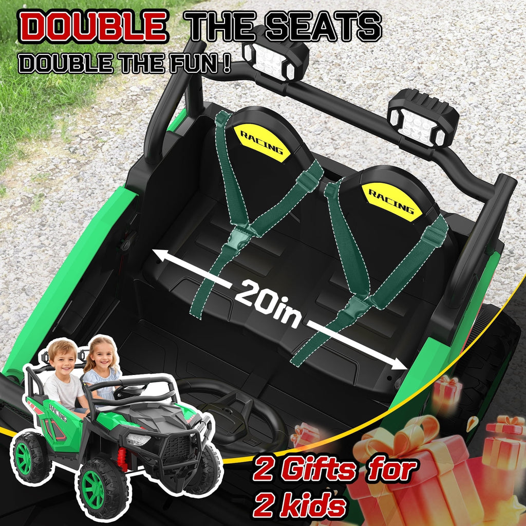 VIBESPARK 24 Volt 2 Seater Ride on Toys for Kids, Powered Ride on Cars with Remote Control, Electric UTV Car for 3-8 Boys Girls Gift w/ Bluetooth, LED Light, Music, Green