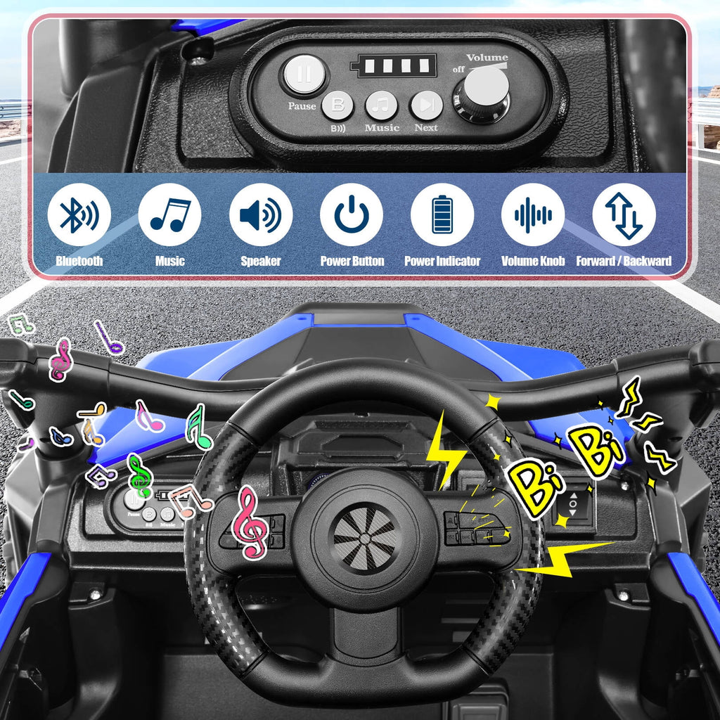 VIBESPARK 24V Ride on Toys for Kids, Ride on Cars with Remote Control, Powered Ride on Electric Car w/ Bluetooth, Music Player, LED Lights, Black