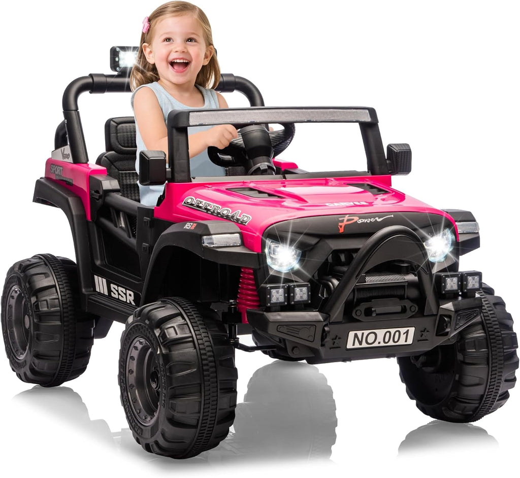 12V Electric Ride-On Truck, 4-Wheel Ride-On Car with Parent Remote Control, Dual 35W Motors, Spring Suspension, 3 Speeds, Bluetooth, LED Lights