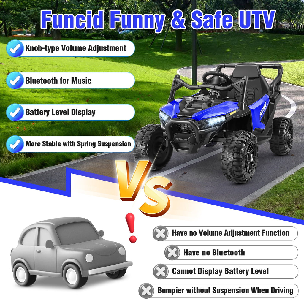 Funcid 24 Volt Ride on Toys with Remote Control & Battery Indicator, 400W Ride on UTV, Electric Car for Kids w/ Bluetooth, Music, LED Lights, Volume Adjustment Knob, 3 Speeds, Pink