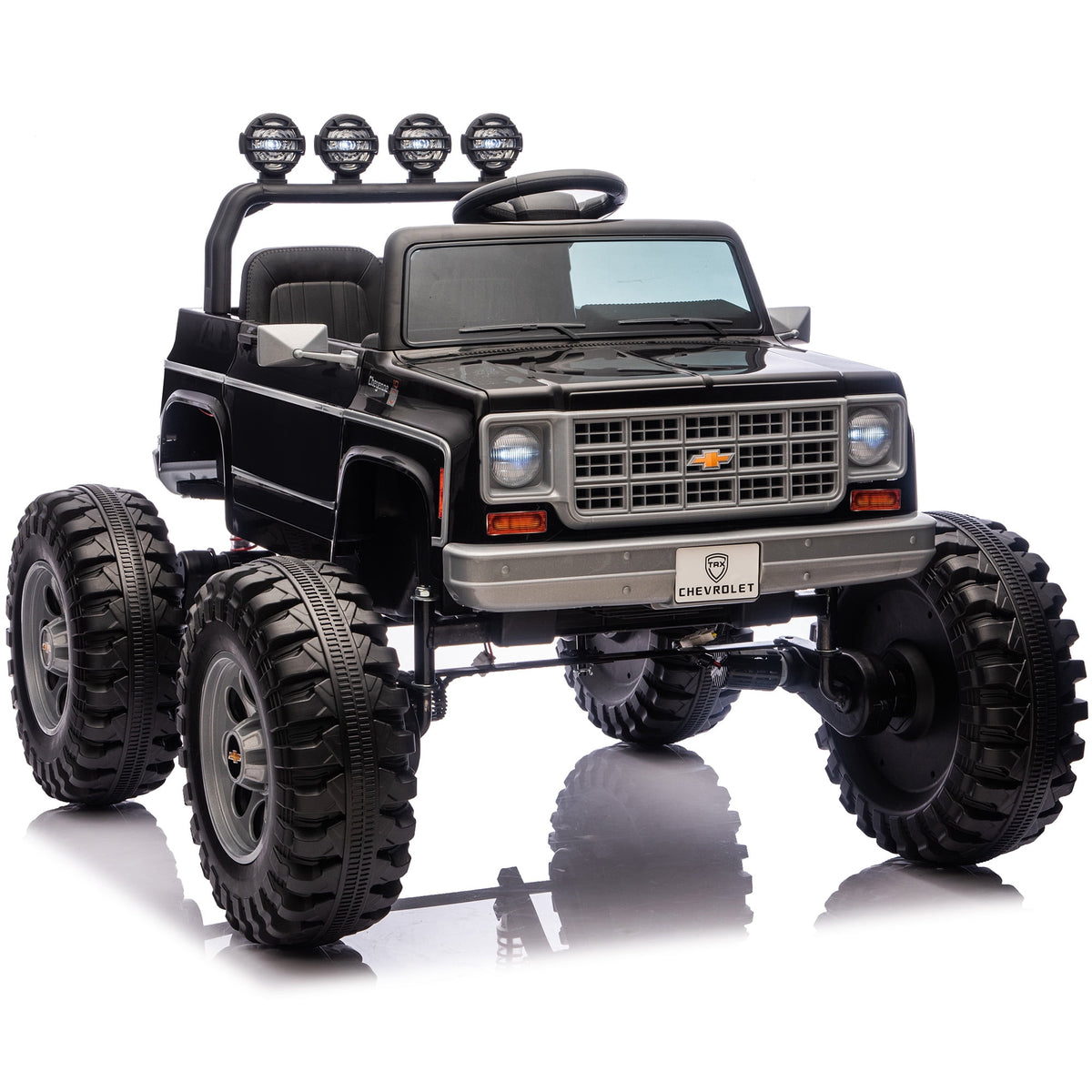 Sunnyfree 4WD Chevrolet Cheyenne 24 Volt Ride on Toys, 2 Seater Power Truck Wheels with Remote, Bluetooth, USB, LED Lights, Blue