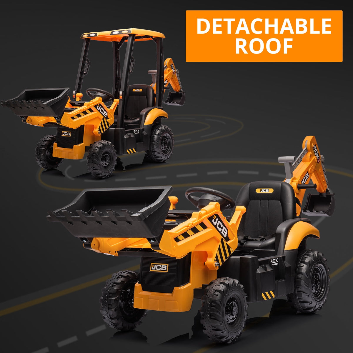 4 in 1 Ride on Excavator & Bulldozer, 12V Kids Electric Vehicle with Remote Control, Front Loader, Digger, Horn, Adjustable Seat, Excavator Ride on Car Toy, White