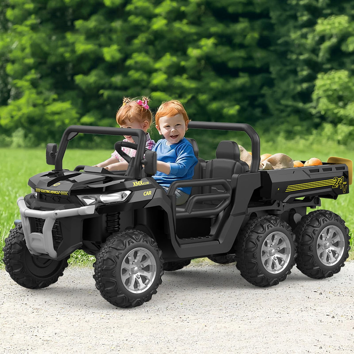 Ride On Dump Truck for Kids Ride On Car with Remote Control Electric UTV Vehicles with Electric Dump Bed, 4WD Power Ride-on 6 Wheels Ride On Toys for Boys Girls