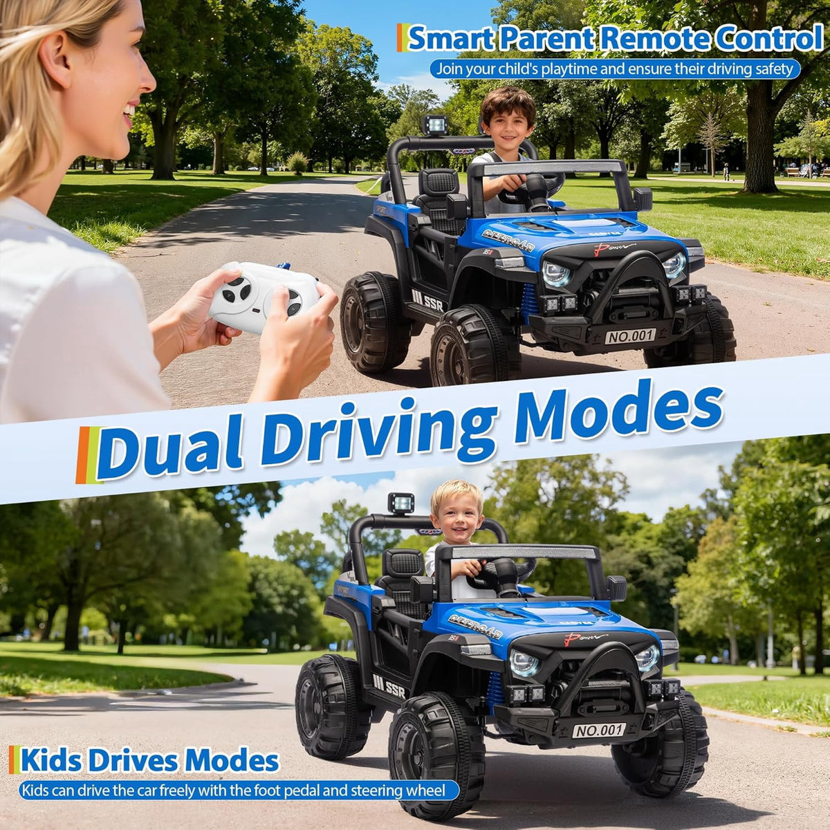 12V Electric Ride-On Truck, 4-Wheel Ride-On Car with Parent Remote Control, Dual 35W Motors, Spring Suspension, 3 Speeds, Bluetooth, LED Lights