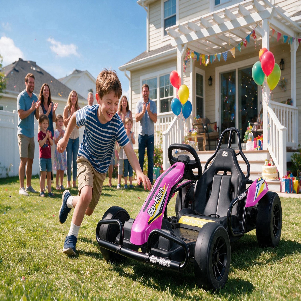 VIBESPARK Drift Go Kart, 24V 10AH Electric Go Kart for Kids Ages 6-14, 360° Drift Mode, Ride On Car with Backrest & Adjustable Seat, 300W Dual Motors, Max Speed 7.5mph/h, Blue